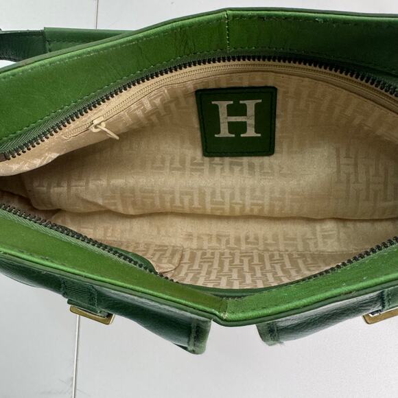 Vintage Tommy Hilfiger Y2K Green Leather Shoulder Bag Buckle Retro Satchel - Picture 9 of 10